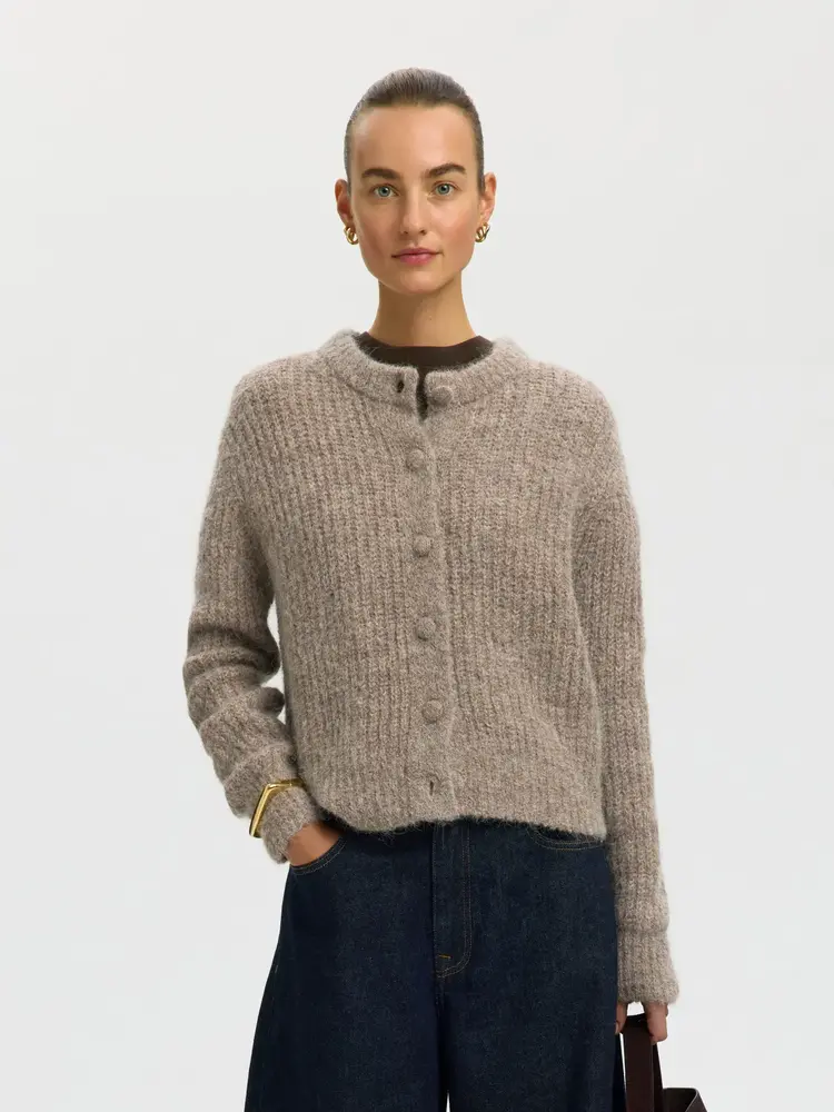 Selected SLWGABRIELLA LS BUTTON CARDIGAN Steel Gray