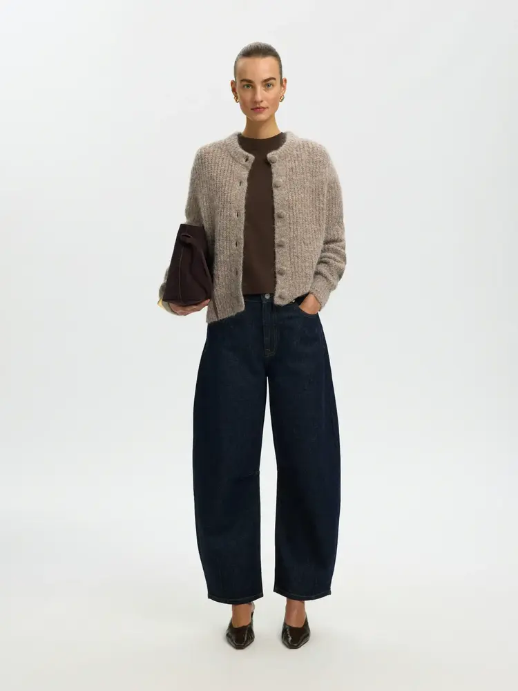 Selected SLWGABRIELLA LS BUTTON CARDIGAN Steel Gray