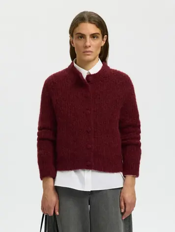 Selected SLWGABRIELLA LS BUTTON CARDIGAN Tawny Port