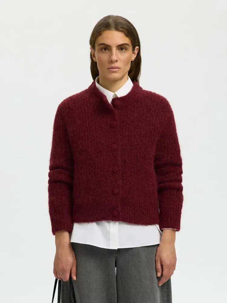 Selected SLWGABRIELLA LS BUTTON CARDIGAN Tawny Port