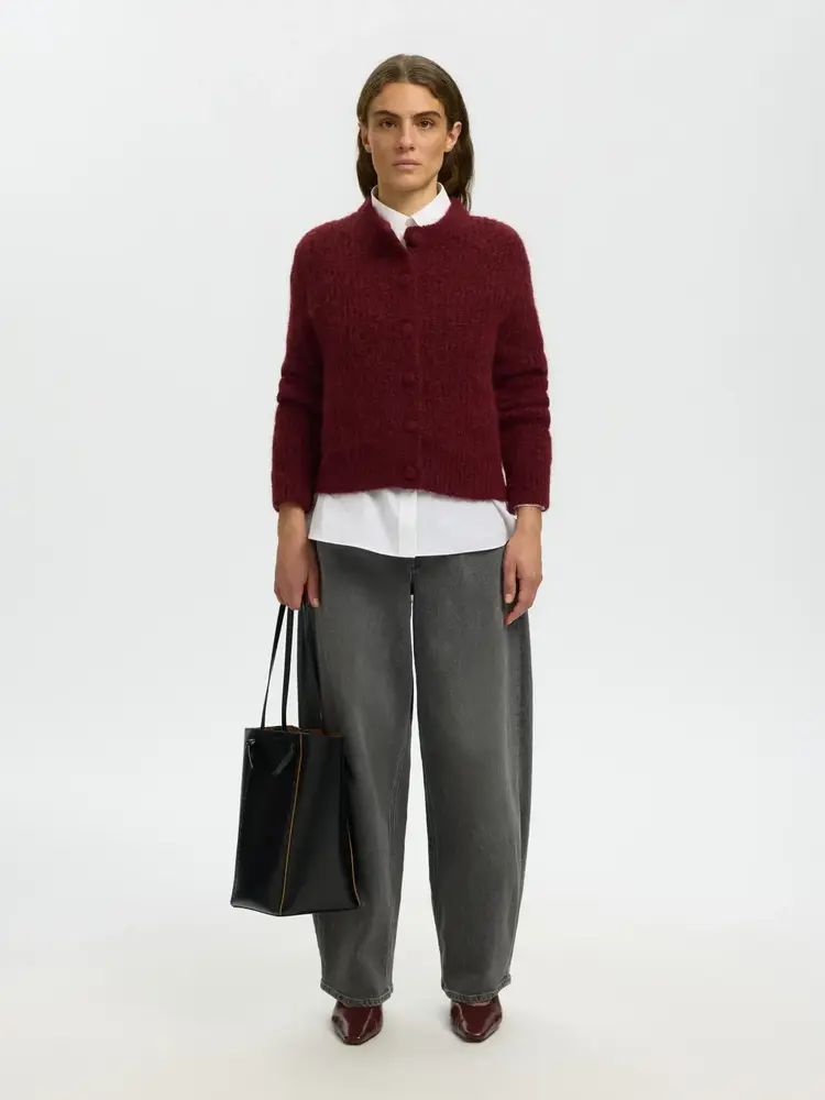 Selected SLWGABRIELLA LS BUTTON CARDIGAN Tawny Port
