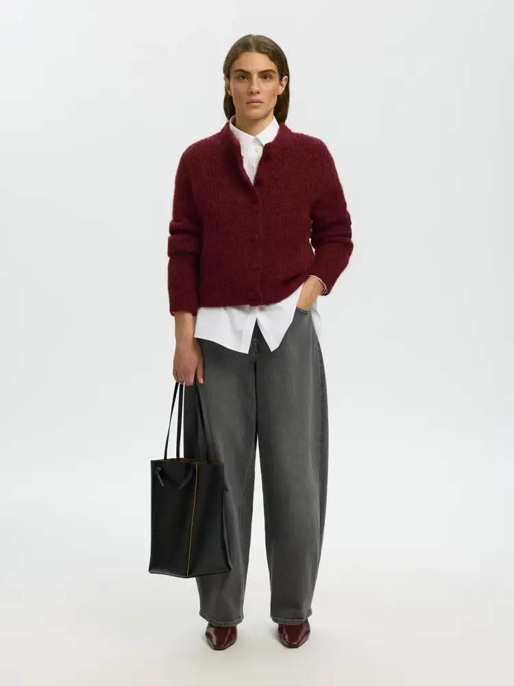 Selected SLWGABRIELLA LS BUTTON CARDIGAN Tawny Port