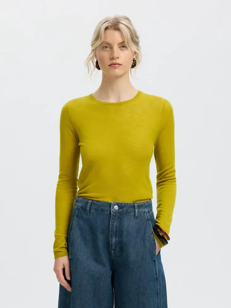 Selected SLWVENDY LS KNIT WOOL O-NECK Avocado oil