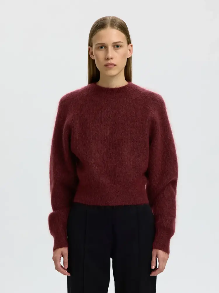 Selected SLWMIRA LS KNIT SHORT O-NECK Tawny Port