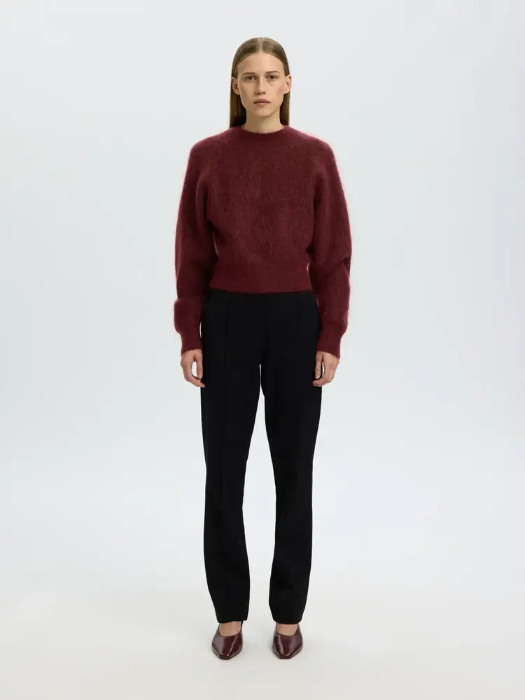 Selected SLWMIRA LS KNIT SHORT O-NECK Tawny Port