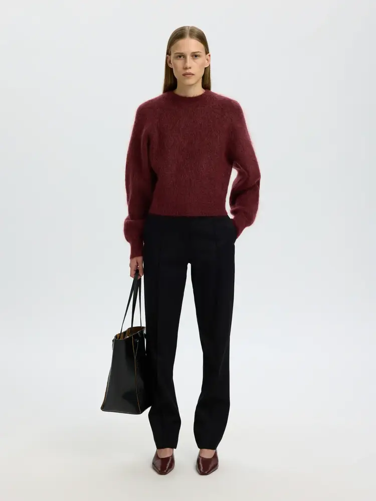 Selected SLWMIRA LS KNIT SHORT O-NECK Tawny Port