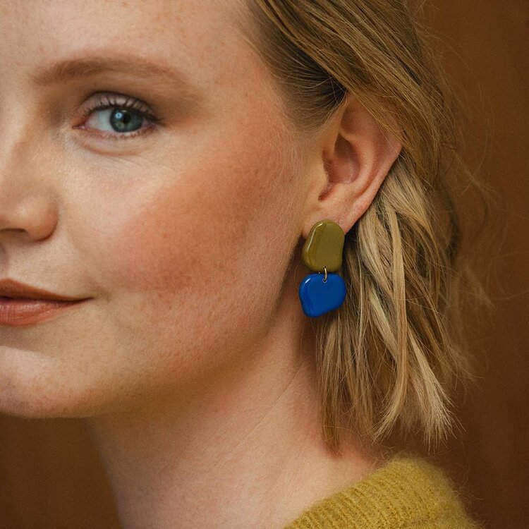 Van Schaaijk Studio Oorbellen Lena Mos/Kobaltblauw