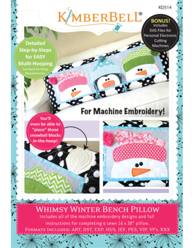 KimberBell Whimsy Winter Bench Pillow - Machinaal Borduren CD