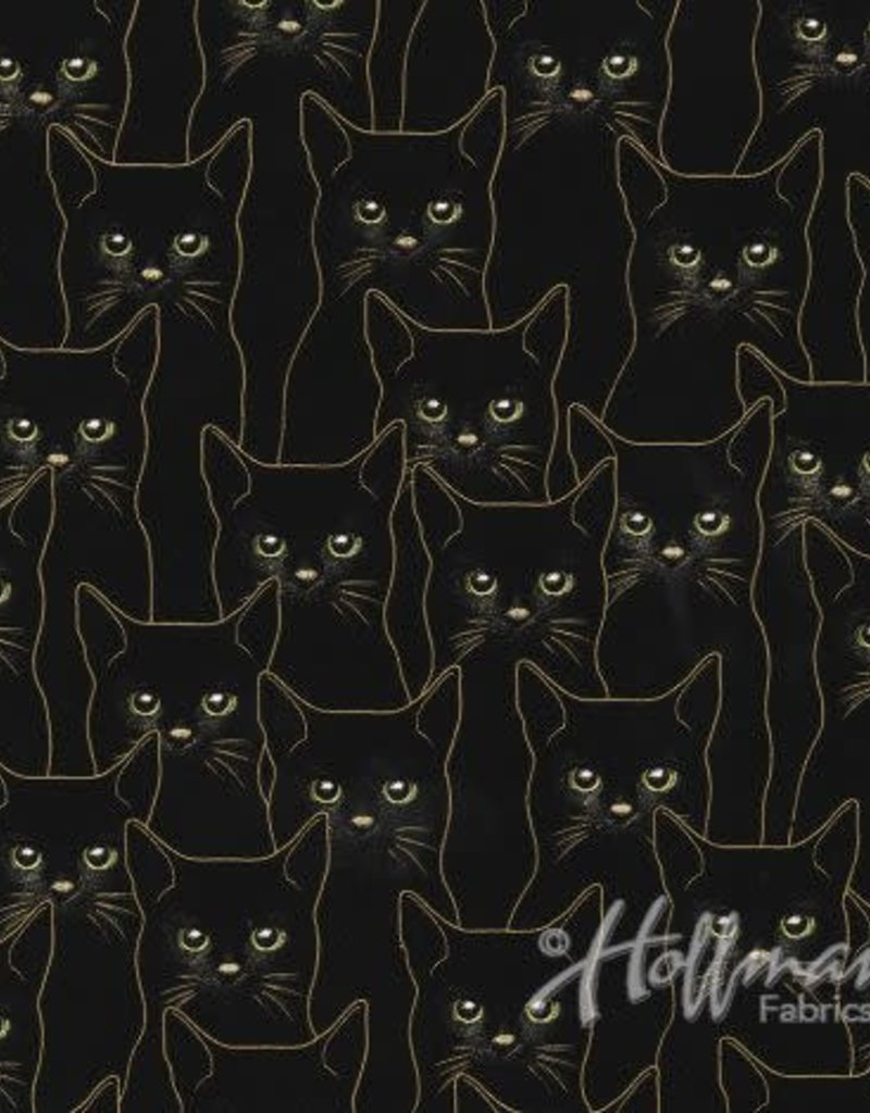 Hoffman Fabrics Black & Gold Cats