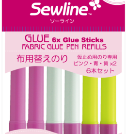 Sewline Refillassortment, Glue Pen Refill assortment of 2x blue, 2x pink, 2x yellow