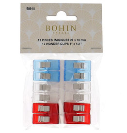 Bohin WONDER CLIPS - 27x10mm - Blister of 12 (3 colors), BOHIN