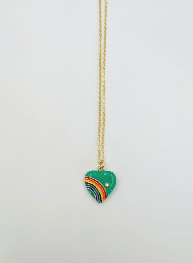Necklace rainbow heart green