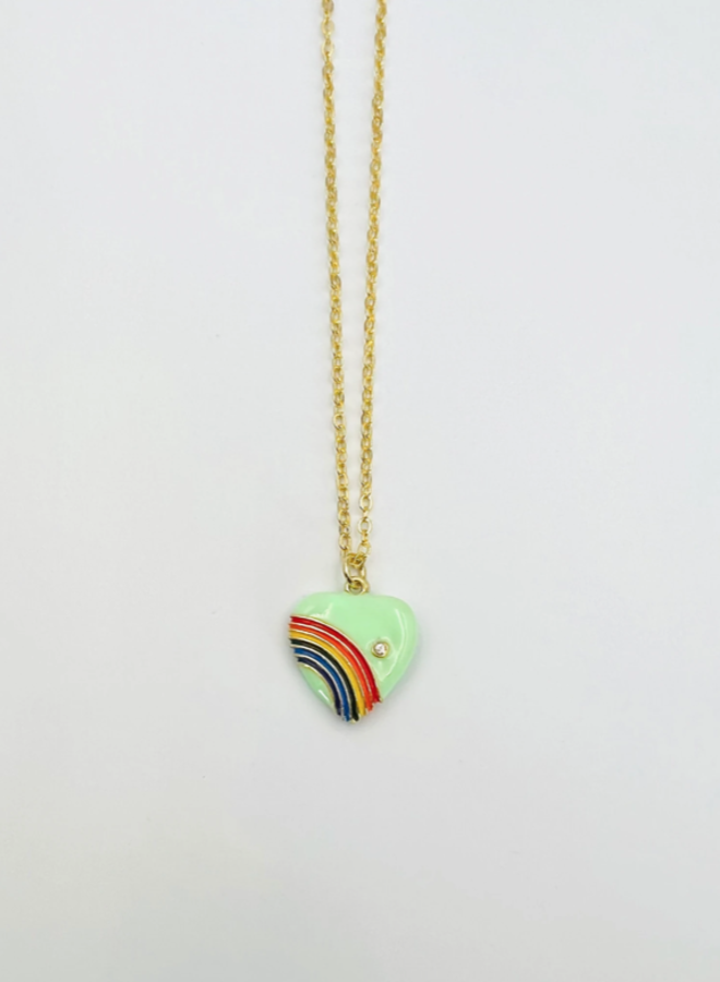 Necklace rainbow heart mint