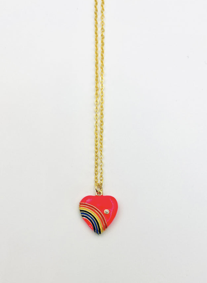 Necklace rainbow heart fushia