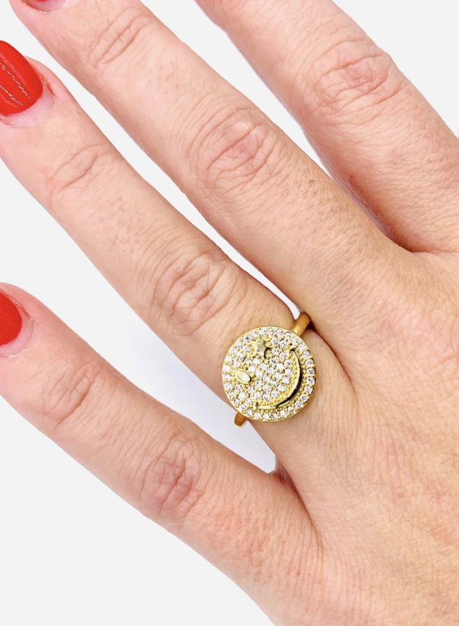 Small ring smiley gold strass