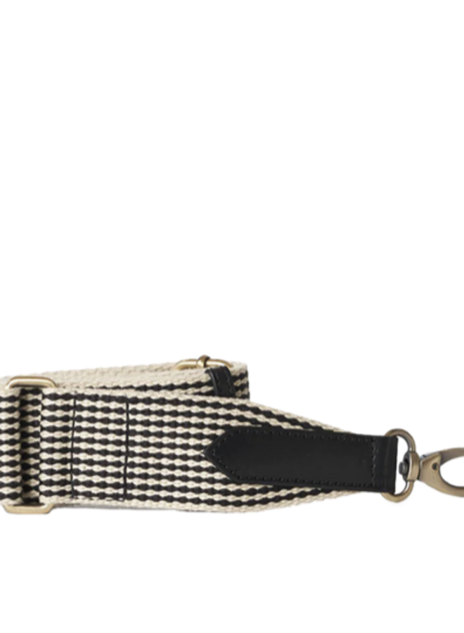 Webbing strap black and white / cognac leather
