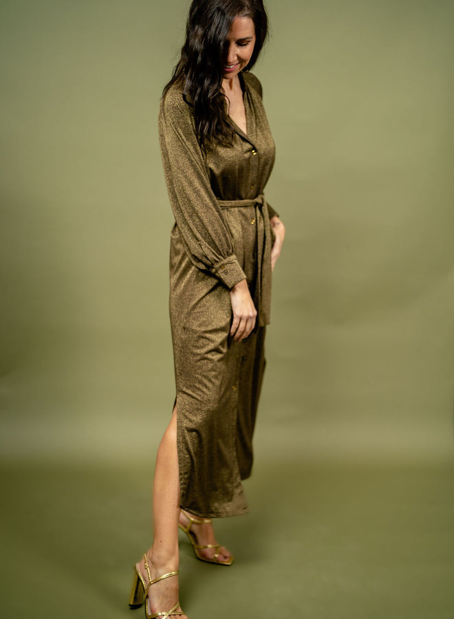 Long dress Simone lurex khaki