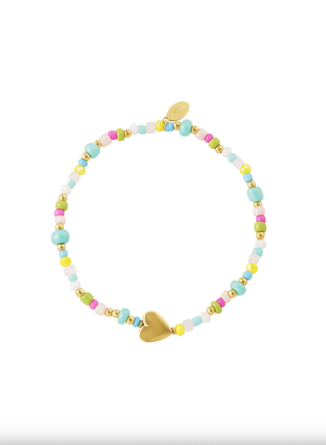 Bracelet gold heart & colorful beads