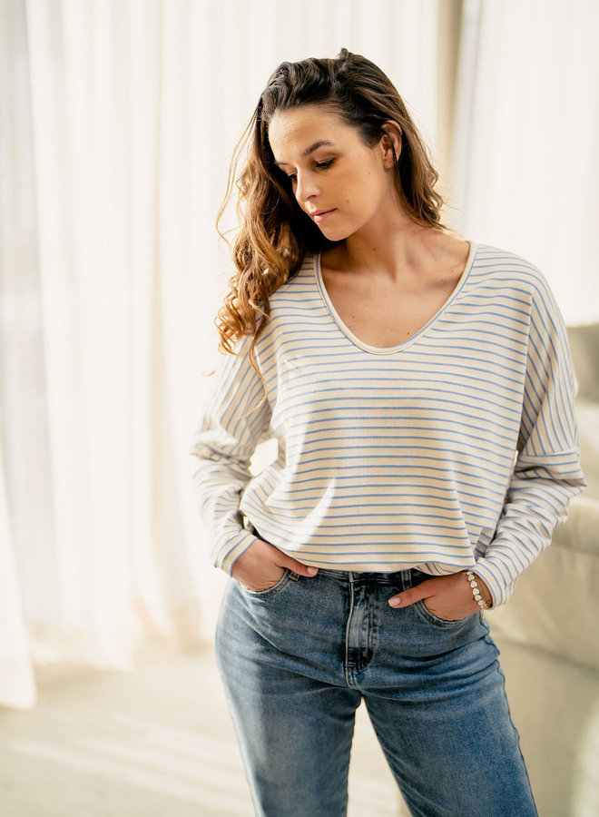 Shirt Laure stripes white/blue deep neck