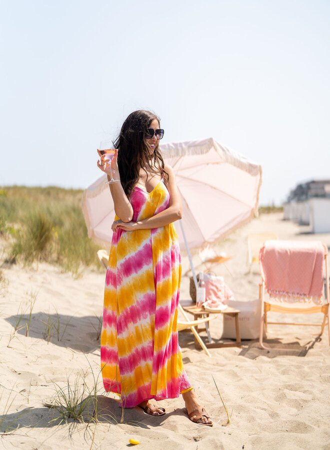 tido tie dye strap long dress aurora pink