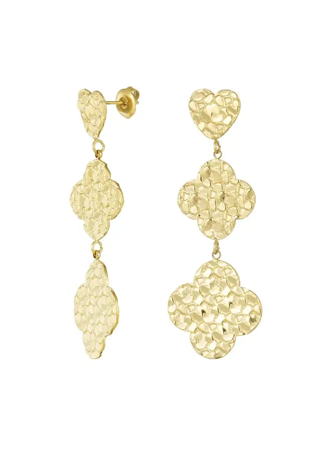 Earrings Relief Hearts & Clover Gold