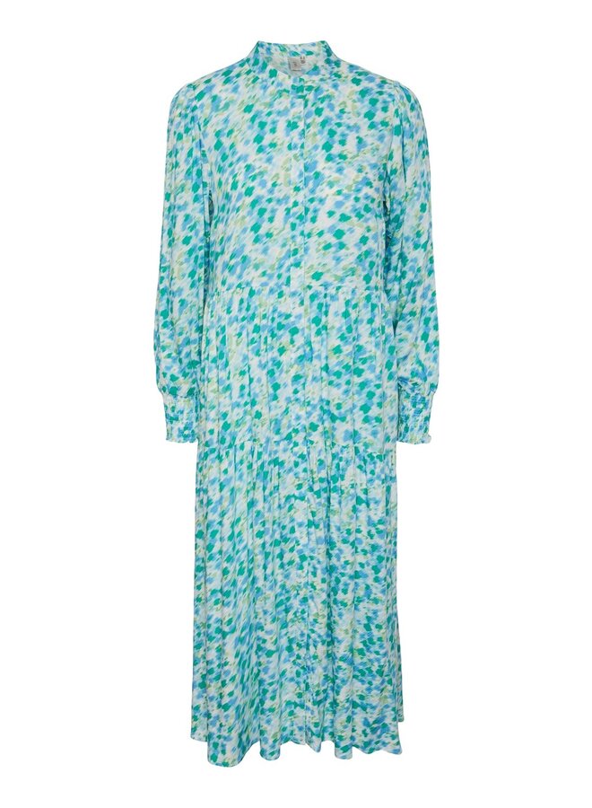 Alira LS Long Shirt Dress / Quiet Green Fuzzy Flower