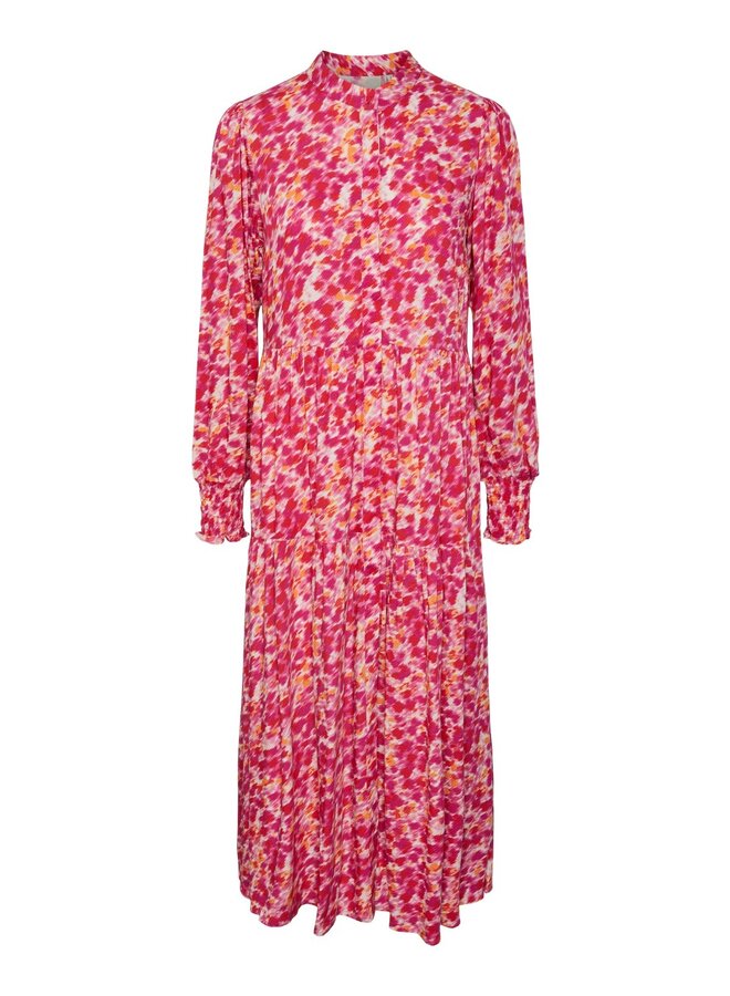 Alira LS Long Shirt Dress / Raspberry Sorbet Fuzzy Flower