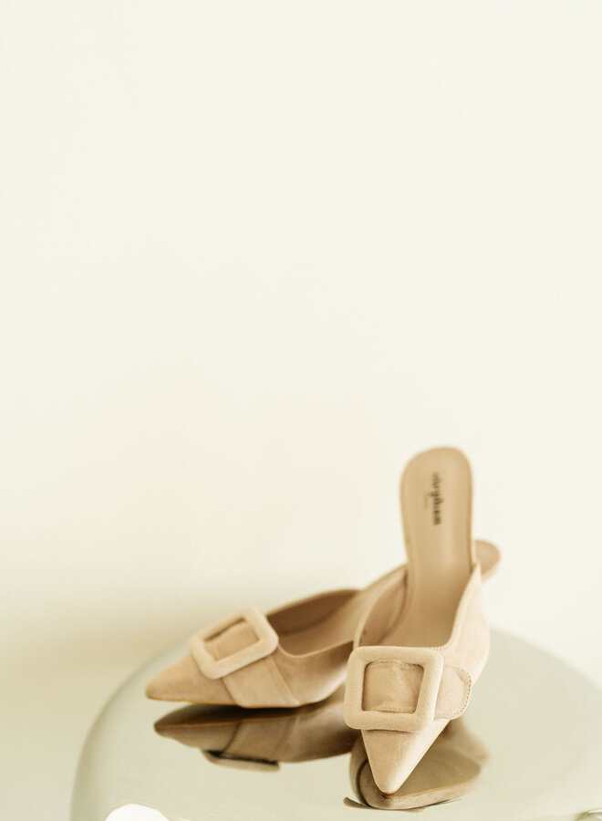 Slingback Buckled Heels Beige