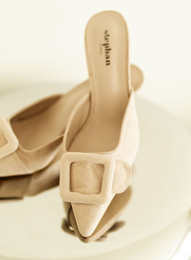 Slingback Buckled Heels Beige