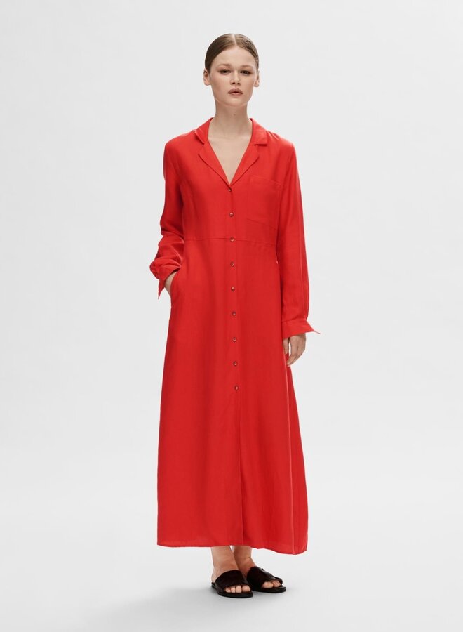 Lyra LS Ankle Linen Shirt Dress / Flame Scarlet