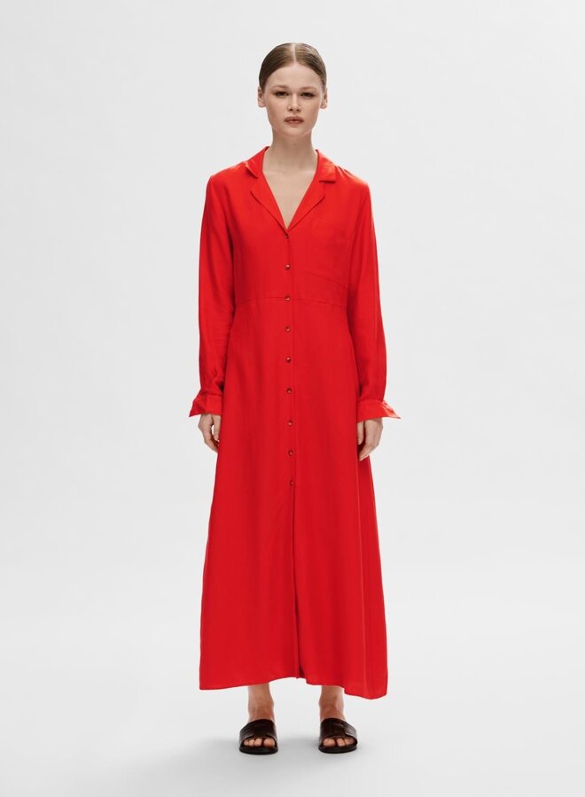 Lyra LS Ankle Linen Shirt Dress / Flame Scarlet