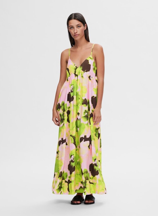 Helinda AOP Ankle Strap Dress / Lime Green