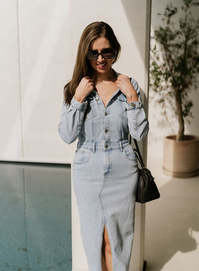 Long Denim Dress Raffle / Light Blue