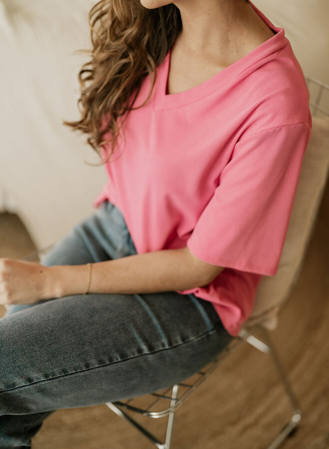 NAO/ Rib T-Shirt / Pink