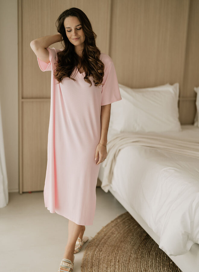 NAO/ T-Shirt Dress Rib SS / Baby Pink