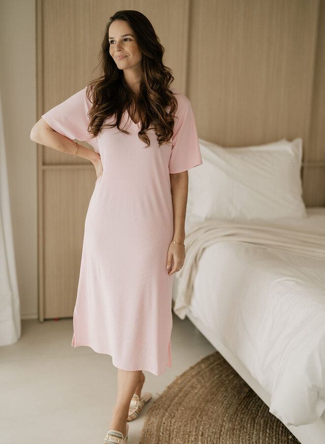 NAO/ T-Shirt Dress Rib SS / Baby Pink