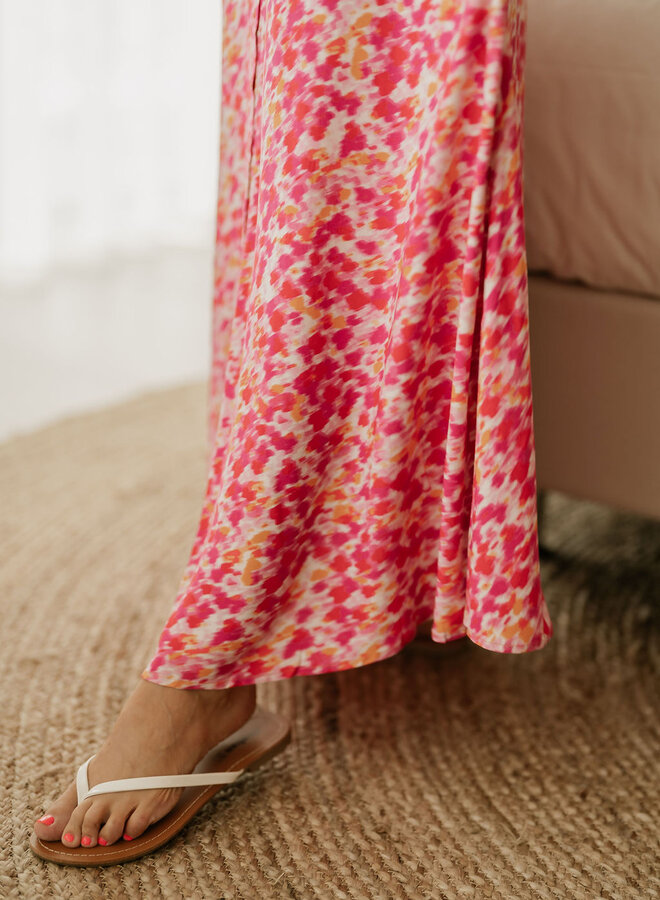 Savanna Long Shirt Dress / Raspberry Sorbet Fuzzy Flower