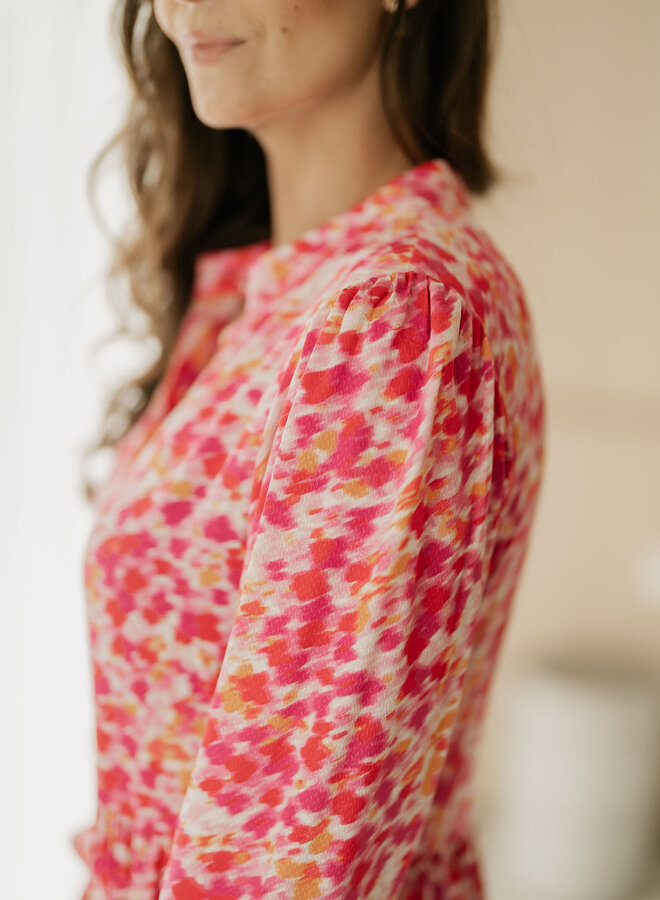 Alira LS Long Shirt Dress / Raspberry Sorbet Fuzzy Flower