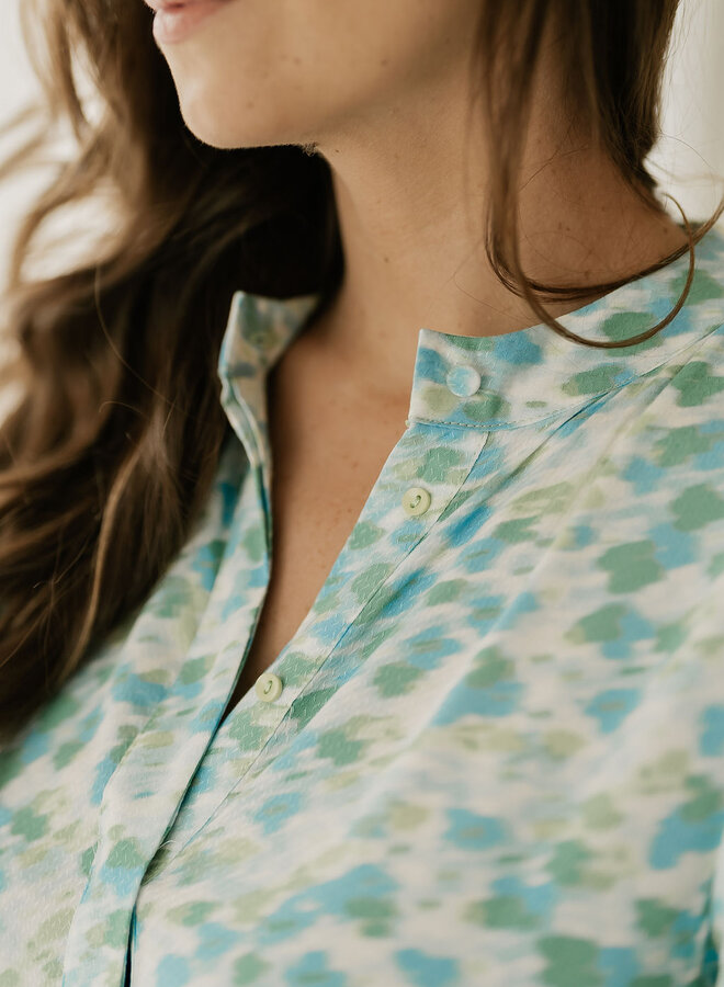 Alira LS Long Shirt Dress / Quiet Green Fuzzy Flower
