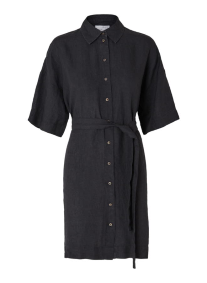 Linen Short Shirt Dress Linnie Black