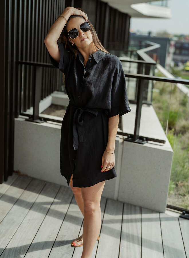 Linen Short Shirt Dress Linnie Black