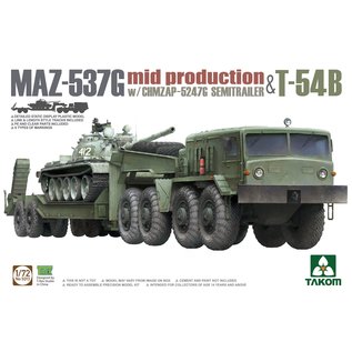 TAKOM MAZ-537G  w/ChMZAP-5247G  Semi-trailer mid production & T-54B - 1:72