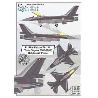 Syh@rt Decals F-16AM Falcon FA-131 "Solo Display 2007-2008" Belgian Air Force - 1:72