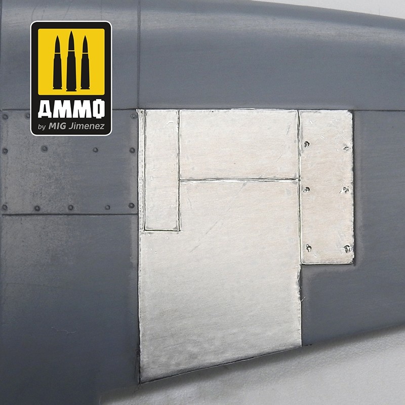 AMMO by MIG - Aluminium-Effekt-Folie, selbstklebend / ALUMINIUM SHEETS (5  Stck.)