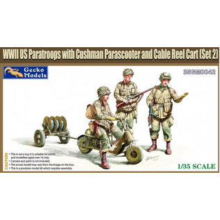 Gecko Models WWII US Paratroops with Cushman Parascooter and cable reel cart (Set 2) - 1:35