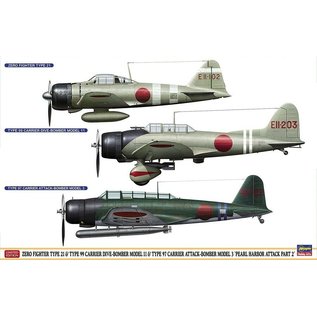 Hasegawa Model Set Zero Fighter Model 21 & Aichi D3A Model 11 & Nakajima B5N2 Type 97 Mk.3 "Pearl Harbor Attack Part 2" - Limited Edition - 1:48