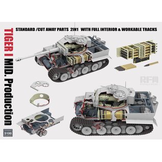 Ryefield Model Pz.Kpfw. VI Ausf. E Tiger I Mid. Production Standard/Cut Away Parts 2in1 with full interior & workable tracks - 1:35