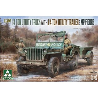 TAKOM U.S. Army 1/4 Ton Utility Truck with 1/4 Ton Utility Trailer & MP Figure - 1:35