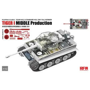 Ryefield Model Pz.Kpfw. VI Tiger I Mid Production - Clear Hull / Full Interior - 1:35