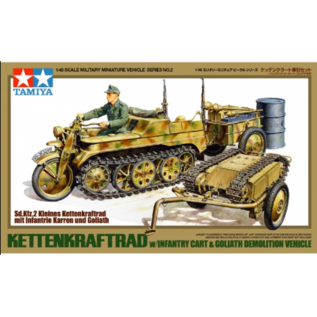 TAMIYA Sd.Kfz. 2 Kettenkraftrad w/Infantry Cart & Goliath Demolition Vehicle - 1:48